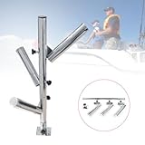 Shikiy 3-Tube Fishing Rod Holder Stainless Steel Triple Rod Holder Adjustable Marine Tree Type Rocket Launcher for Fishing Boats and Yachts, Silver