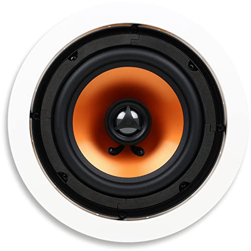 Micca M-6C 2-Way in-Ceiling Round Speaker, 7.6" Cutout Diameter, Whole House Audio, Home Theater, Indoor or Covered Outdoor, 6.5" Woofer, 1" Tweeter, White, Paintable, Each