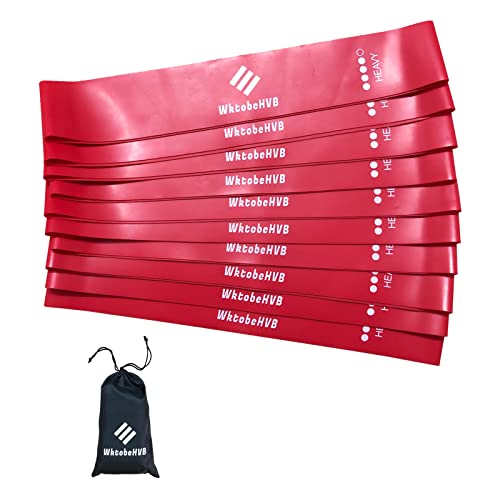 WktobeHVB Resistance Loop Exercise Bands-Stretch Bands for Working Out with Carry Bag-Elastic Bands for Physical Therapy, Rehab, Yoga, Pilates and Strength Training (10×2 Inch, Red 10 Pack (Heavy))