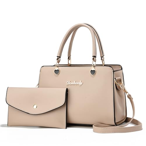 Xiaoyu Fashion Purses and Handbags for Women Elegant Crossbody bag Ladies Top Handle Satchel Shoulder Bags 2-Piece Set Small Totes (Khaki)