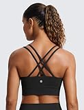 CRZ YOGA Womens Butterluxe Strappy Longline Sports Bra - Molded Cup Double Spaghetti Strap Workout Yoga Crop Top Athletic Black Medium