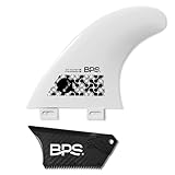 BPS Fiberglass Reinforced Surfboard Fins (3) + FCS Screw Hardware and Wax Comb! Glass Flex Thruster Surf Fin Set (FCS G5 M5 Style) Black - Tri Fin Thruster Set Surfboard fins (Link White)