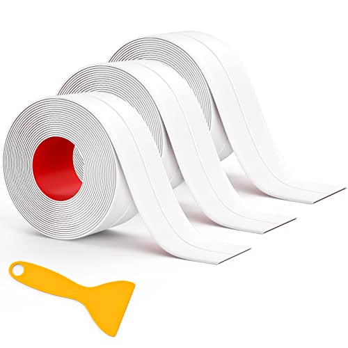 Fixmend Caulk Tape, 3 Roll Self Adhesive Caulk Strip Waterproof, Caulking Sealant Tape for Kitchen, Countertop, Bathroom, Sink, Shower, Bathtub, Toilet Edge Protector with Sealing Tool (1.5" x 10.5Ft)