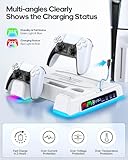 PS5/ Slim/Pro Stand for Disc & Digital Console, PS5 Cooling Station with Dual Controller Charging Station for PlayStation 5 Console, 3-Level Fan PS5 Controller Charger Accessories Stand