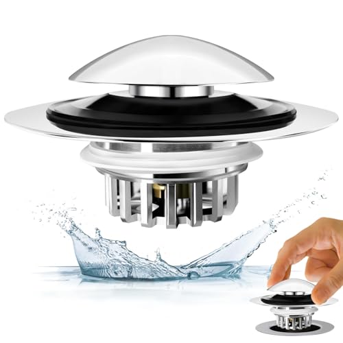 BAOLSLS Bathtub Drain Stopper, Pop Up Tub Drain Hair Catcher, Bath Tub Drain Plug and Cover for 1.45-1.8in Drain Hole, Replaces Lift and Turn, Tip Toe or Trip Lever, Silver