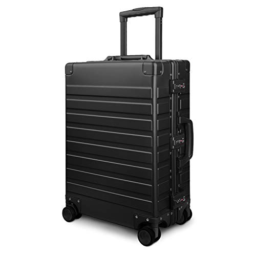 TRAVELKING All Aluminum Luggage with TSA Locks Metal Hard Shell Zipperless Spinner Alloy Metal Suitcase (Cool Metallic, 24 Inch)