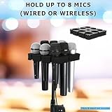 Multi Microphone Holder Holds Up to 8 Mics, with 3/8"-16 Threaded Adapter, Ideal Mics Holder for Stage Organization and Display, Aluminum, Black