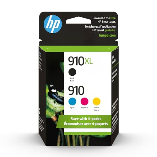 Original HP 910 Cyan, Magenta, Yellow / 910XL Black Ink Cartridges (4-pack) | Works with HP OfficeJet 8010, 8020 Series; HP OfficeJet Pro 8020, 8030 Series | Eligible for Instant Ink | 3JB41AN