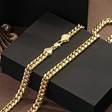 KROMPG 7MM Gold Chain for Men Women 14K Gold Chain Necklace for Women Mens Chains Necklaces Cuban Link Chains for Men & Women 16'' 18'' 20'' 22'' 24'' 26'' 30''