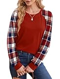 Saloogoe Plaid Shirts for Women Long Sleeve Tops 2023 Christmas Pajamas Trendy Red S