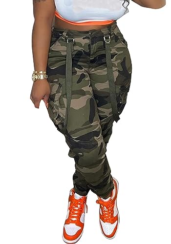 Vakkest Camo Cargo Pants for Women Y2k BF Style Streetwear Camouflage Print Army Fatigue Jogger Trousers with Pocket