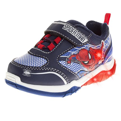 Marvel Spiderman Shoes LED Lightup Shoe - Spidey Sneakers Easy Slipon Laceless Strap Closure Casual Athletic Sneaker for Kids Boys - Navy (Size 9 Toddler)