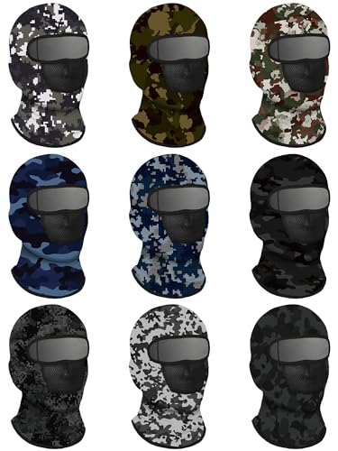 SATINIOR 9 Pcs Balaclava Ski Mask Sun Full Face Mask for Men Women Camo Face Cover Breathable UV Protection for Outdoor Sport (Vintage Camouflage, Medium)