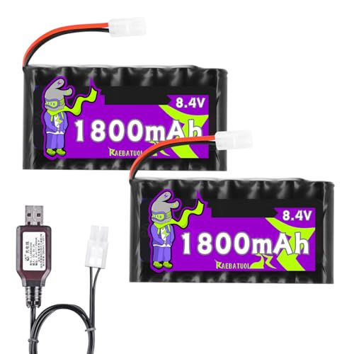 8.4V 1800mAh Ni-Cd Rechargeable Battery with KET2P/TAMIYA Plug(White),Fit for 1/14 1/18 1/20 High Speed Remote Control Car Off Road RC Trucks Toy with Charger(7*AA)