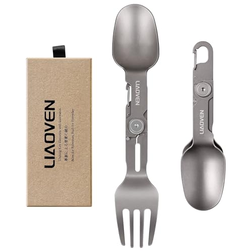 Titanium 3 in 1 Folding Camping Fork and Spoon,28.9g Lightweight Camping Utensil with Locking Function Travel utensils Fork Spoon Combo EDC Outdoor Survival Cutlery for Backpacking