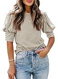 Ladies Summer Tops with Puffy Sleeves Blouses Womens Clothing Trends for 2022 (New-Beige,M)