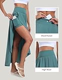 IUGA High Waist Wrap Skirt Flowy Skirts for Women Trendy Summer Maxi Skirt with Slit Ruffle High Low Skirt with Shorts Sea Green