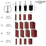 LINE10 Tools 28pk Sanding Drum and Sleeves Set, Spindle Sander Attachment for Drill and Drill-Press, Die-Grinder, 2-inch Extra Long Surface, 1/4-inch Shank 60, 80, 120 and 240 Grit