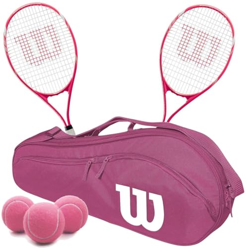 Wilson Tempest Pro Lite Tennis Racquet Doubles Bundle with (1) Advantage 2.5 Tennis Bag (Pink) and (3) Pink Tennis Balls