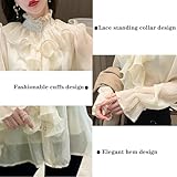 Korean Summer Shirt, Women's Chiffon Ruffled Long Sleeved Shirt, Women's Sweet top (Apricot,M)