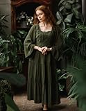 Peasant Dress for Women Pirate Square Neck Lace Tiered Flowy Long Dresses Renaissance Costume Green S