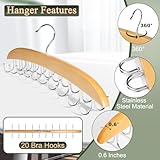 NANATI 2 Pack Bra Hangers for Closet Organizer, Bra Organizer with 40 Stainless Steel Hooks, Wooden Tank Top Hanger, Closet Organizers and Storage for Bras Camis Belts Ties, Natural