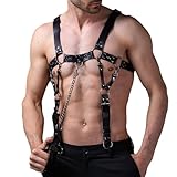 Men's Body Chest Harness Belt with Leash Chain, Adjustable Leather Punk Suspenders Body Chest Harness Bondage Strap for Men Male Gay, Party Club Cosplay Bar Nightclub Masquerade BDSM Fetish Clubwear