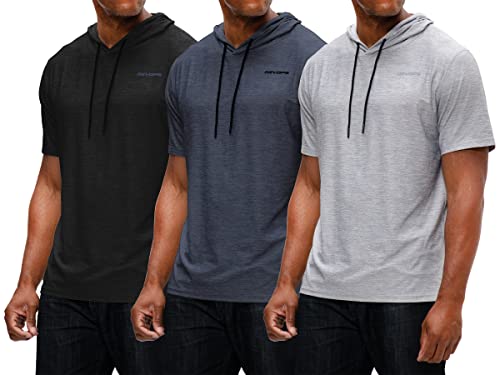 DEVOPS Men's 3 Pack Hoodie Short Sleeve Fishing Hiking Running Workout T-Shirts (X-Large, Black/Charcoal/Gray)