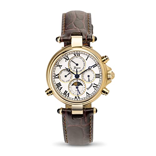 Stauer Gold Finished Graves '33 Wristwatch – Automatic Watch for Men with 39mm Gold Finished Casing – Moon Phase Watch with Brown Leather Band
