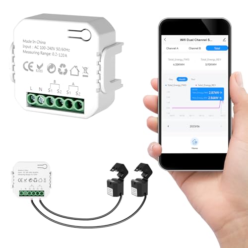 Smart Energy Monitor, Two-Way Bilateral Energy Meter,Tuya App with 2PCS 120A CT Current Transformers Clamps,WiFi AC 110V 220V Electricity Current Voltage Monitoring