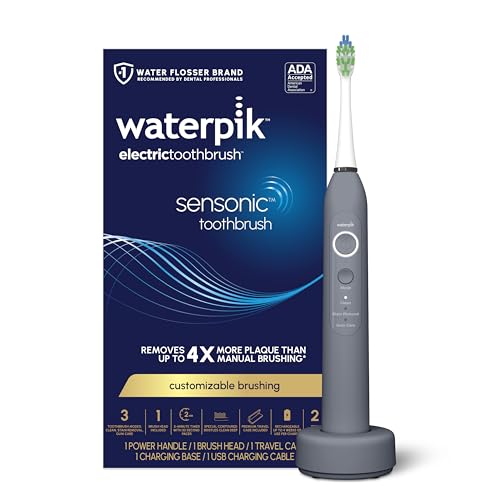 Waterpik Sensonic Sonic Electric Toothbrush, Rechargeable Toothbrush for Adults with 3 Modes, Travel Case, USB Charger, Modern Gray STW-03W027, Packaging May Vary