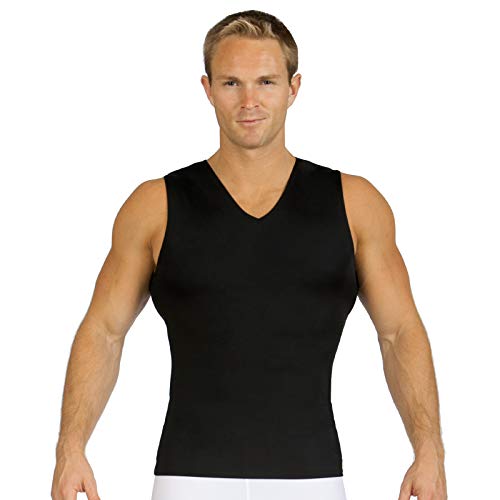 Insta Slim Mens Compression Sleeveless V Neck Muscle Shirt- Slimming Body Shaper Undershirt (Black, 6XL)