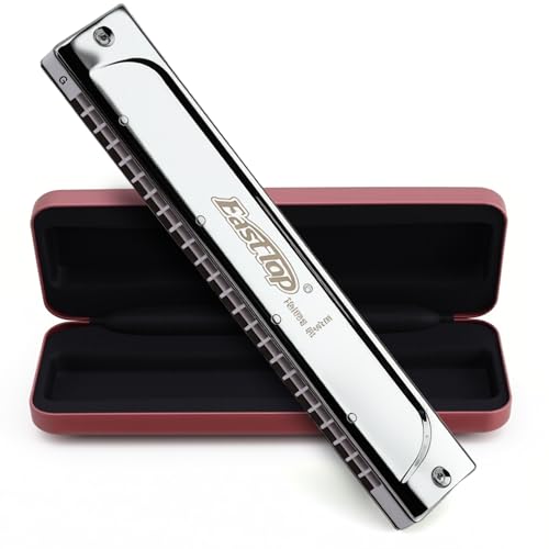 East top Tremolo Harmonica Key of G, 24 Holes Professional Tremolo Mouth Organ T2406S Harmonica For Adults, Professionals and Students