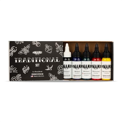 Dynamic Color Co - Traditional Color Set, Includes a 1oz bottle of each: Black, Canary Yellow, Blue, Green, and Fire Red, Made in USA