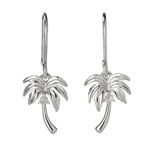 925 Sterling Silver Coconut Palm Tree with Cubic Zirconia Dangle Earrings, Nickel Free Hypoallergenic for Sensitive Skin, Gift Box Included - Jewelry Gifts for Women Wife Mom Daughter (Hook Dangle Earrings)