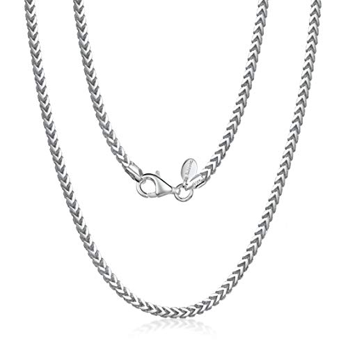 Amberta 925 Sterling Silver Necklace for Men - Franco Chain 2.5 mm: Mens Silver Chain Necklace 24 inch/ 60 cm