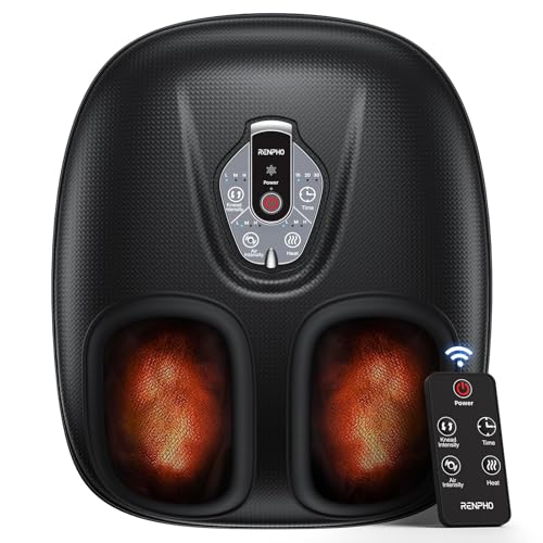 RENPHO Foot Massager Machine with Heat [2025 Upgraded], FSA HSA Eligible, Foot Massager for Plantar Fasciitis, 3 Heat Levels, Birthday Gifts for Women Mom Men Dad, Wireless Control, True Feet Massage