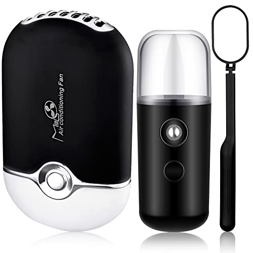 Honoson 3 Pcs Nano Mister for Lash Extensions Mini USB Lash Fan Dryer for Eyelash Extensions Handheld Eyelash Mirror Portable Facial Steamer 20 ml Water Tank(Simple Style,Black)