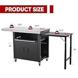 Grill Table,Outdoor Kitchen with Cabinet Outdoor Grill Table with 2 Foldable Side Tables Stainless Steel Top for Outdoor Kitchen Cabinets, Bar Cart, Movable Grill Cart with Pull-Out Plate, L74”x W24”