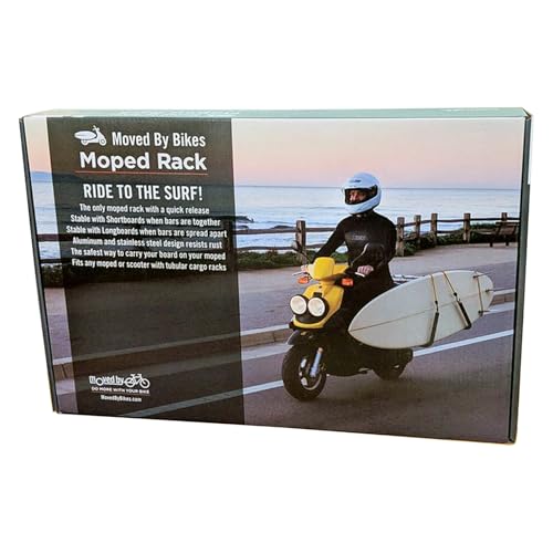 MBB Moped Surfboard Racks, by Moved By Bikes, Compatible with Mopeds or Electric Bikes with Tubular Cargo Racks, Longboards Shortboards SUP