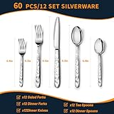 60 Piece Silverware Set for 12, Food-Grade Stainless Steel Utensils Set Includes Spoons Forks Knives, Sturdy Home Kitchen Eating Tableware Set,Wave Style Design & Mirror Polished - Dishwasher Safe