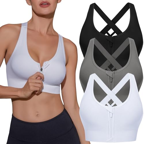 Sykooria Front Zipper Sports Bra for Women High Support Post Surgery Compression Bra Open Front Closure Fittness Running Bras