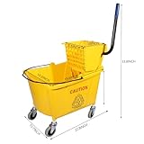 Midoneat Commercial Mop Bucket with Side Press Wringer on Wheels, Including One Commercial Mop, 35 Quart, Yellow