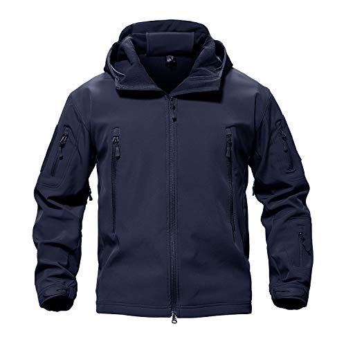 TACVASEN Men's Snow Winter Windproof Fleece Jackets Special Ops Fleece Military Tactical Softshell Waterproof Rain Jacket Hoodie Coat Navy L