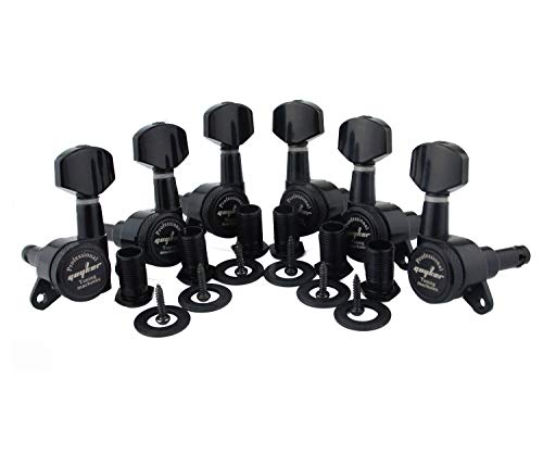 Guyker Guitar Locking Tuners (3L + 3R Handed) - 1:18 Lock String Tuning Key Pegs Machine Head with Hexagonal Handle Replacement for ST TL SG LP Style Electric, Folk or Acoustic Guitars - Black