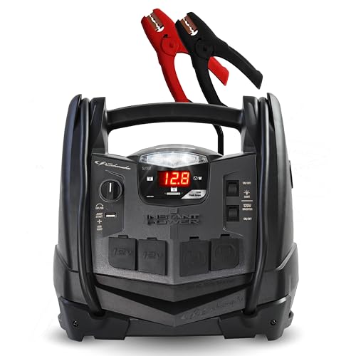 Schumacher Electric Jump Starter and Portable Power Station, SJ1332, 6-in-1, 1200 Peak Amps, 12 Volts, 150-PSI Air Compressor, 200 Continuous Watt Power Inverter, 5 Outlets - DC, AC and USB
