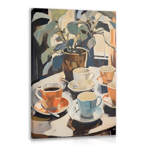 GELDSTEI Framed Coffee Wall Art, Vintage Cafe Aesthetic Picture, Cafe Bar Wrapped Canvas Artwork, Retro Coffee Poster Print, Modern Rustic Wall Decor for Kitchen Dining Room Ready to Hang 12"x16"