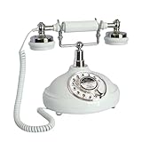 Retro Corded Landline Phone, TelPal White Classic Vintage Old Fashion Telephone for Home/Office/Hotel, Wired Antique Home Phone Gift for Seniors (Rotary Dial Button)