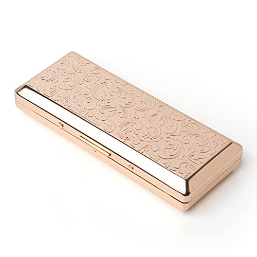 Metal Carry Cigarette Case, Double Sided Spring Clip,Holds 10 100mm Cigarettes (Vines Gold)