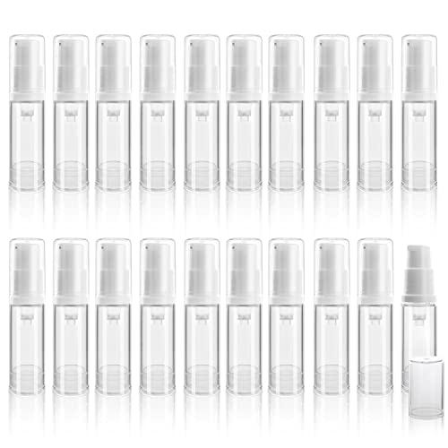 20Pcs 5ml/0.17oz Airless Pump Bottle Refillable Plastic Airless Vacuum Dispenser Portable Clear Cosmetic Sample Vial Container Jars for Lotion Emulsion Toiletries Liquid Foundation